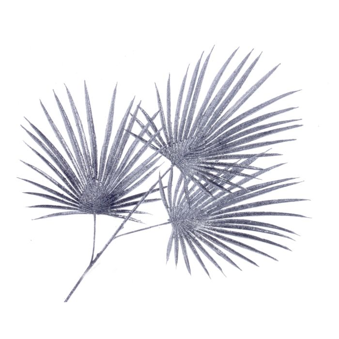 Glittered Fan Palm Leaves - Black/Silver (3 leaves, 74cm long)