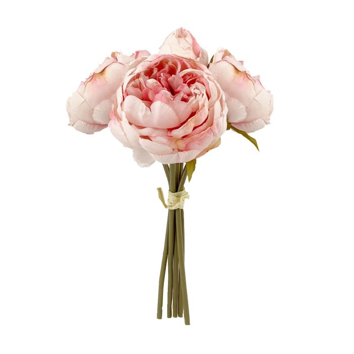 28cm Pink Dried Look Peony Posy x 5 Heads
