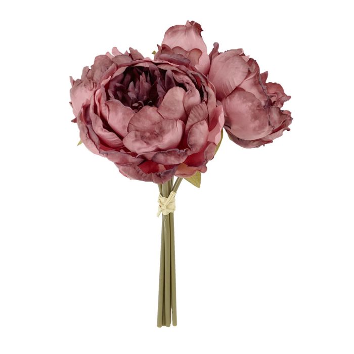 28cm Puce Dried Look Peony Posy x 5 Heads