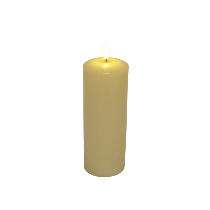 LED Wax Candle with 3D Flame - Ivory (7.5cm  x 20cm height)