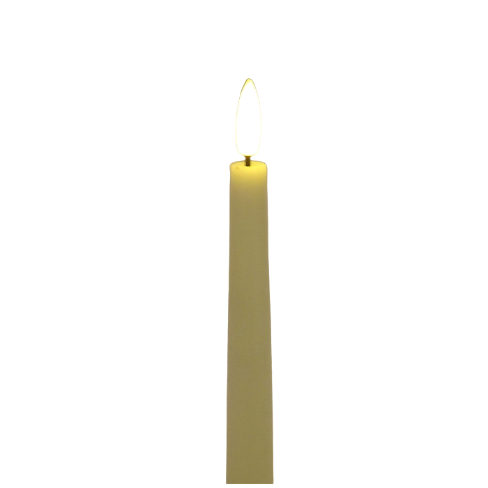 LED Wax Taper Candles with 3D Flame Ivory 25cm x 2