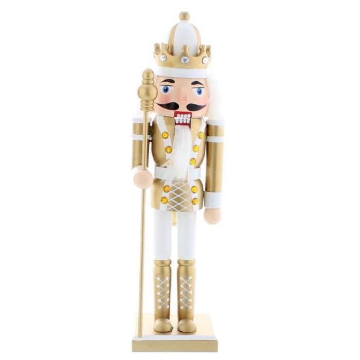 30cm Gold/White Nutcracker W/Staff