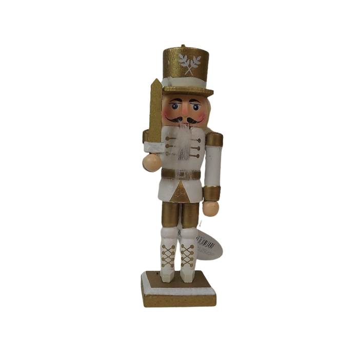 12cm Gold/White Nutcracker W/Sword