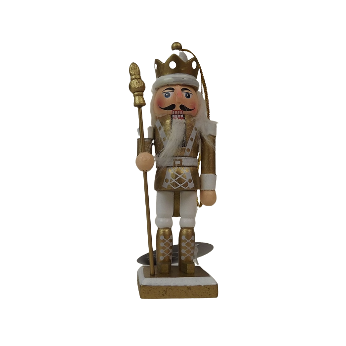 12cm Gold/White Nutcracker W/Staff