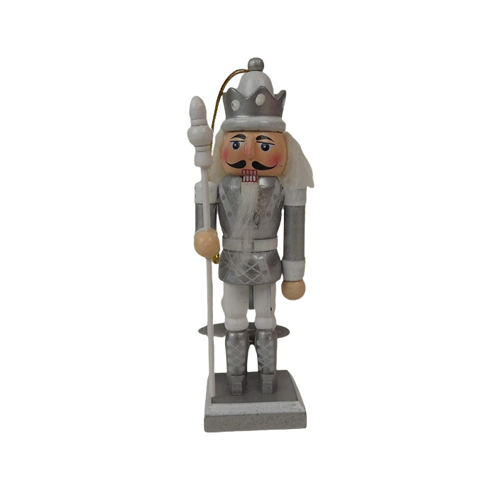 12cm Silver/White Nutcracker W/Staff