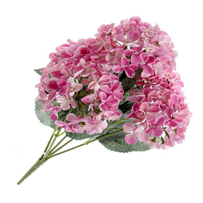 Artificial Hydrangea Bush - Pink (5 heads, 43cm long)
