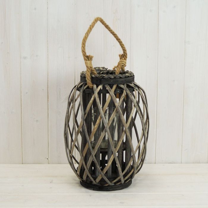Grey Wicker Lantern 33cm