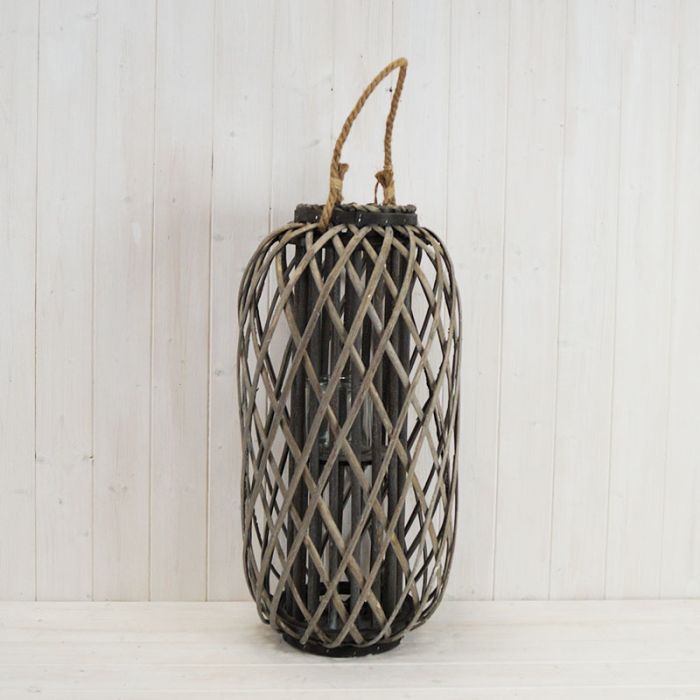 Grey Wicker Lantern 58cm