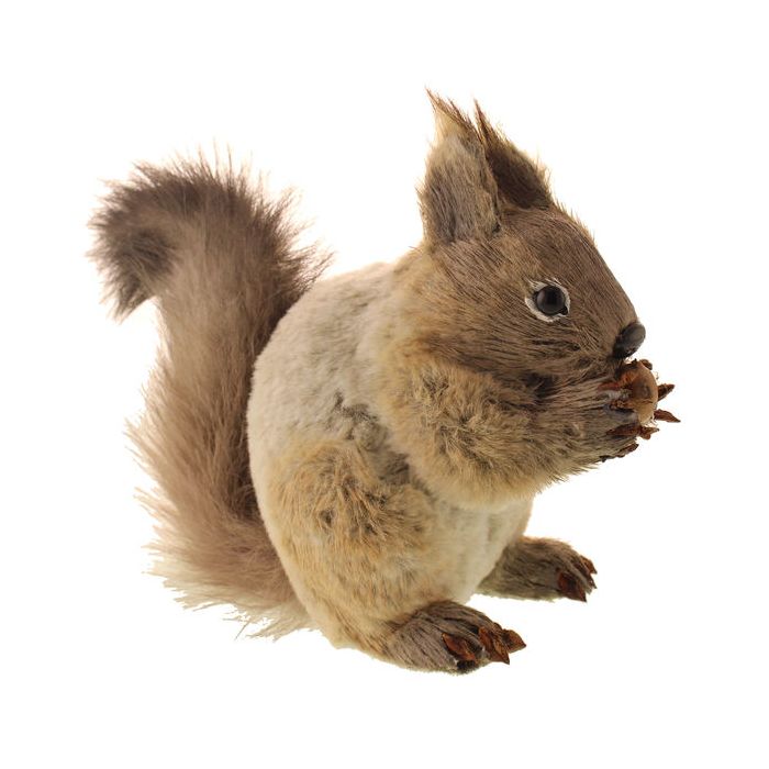 16cm Faux Fur Squirrel with Nut Grey