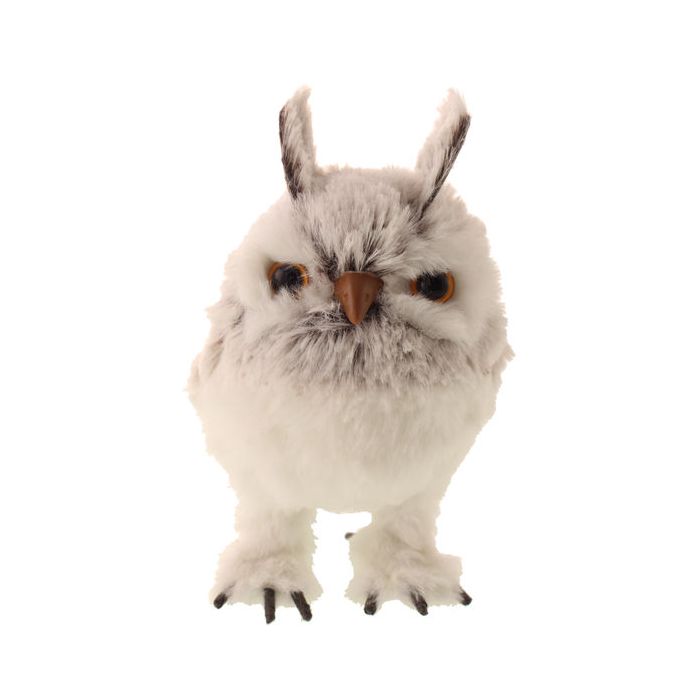 15cm Faux Fur Standing Owl Grey