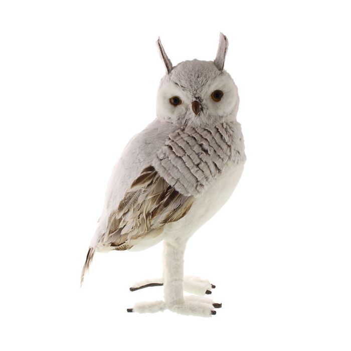 54cm Faux Fur Standing Owl Grey