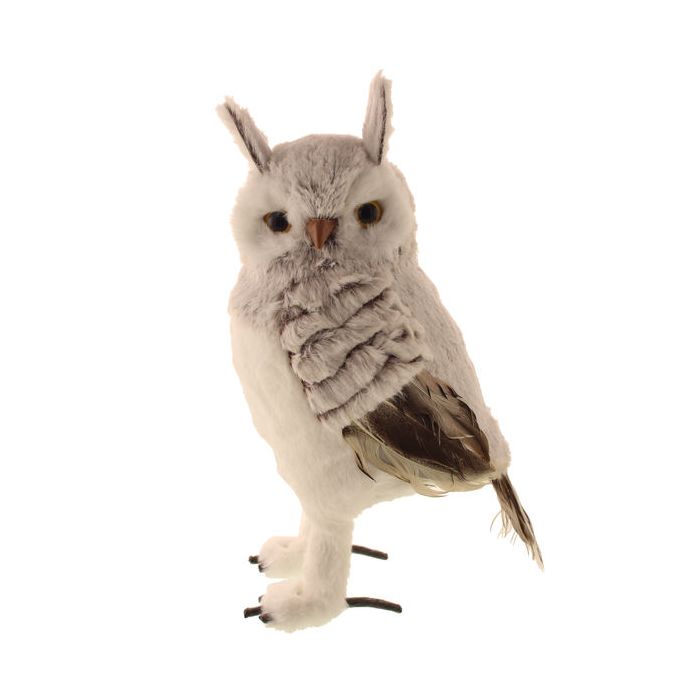 31cm Faux Fur Standing Owl Grey