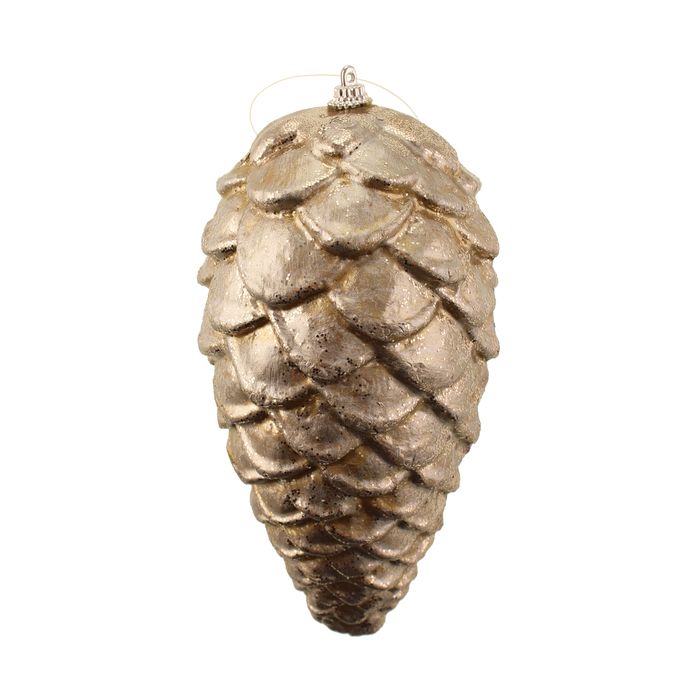 20cm Hanging Glittered Pine Cone Champagne