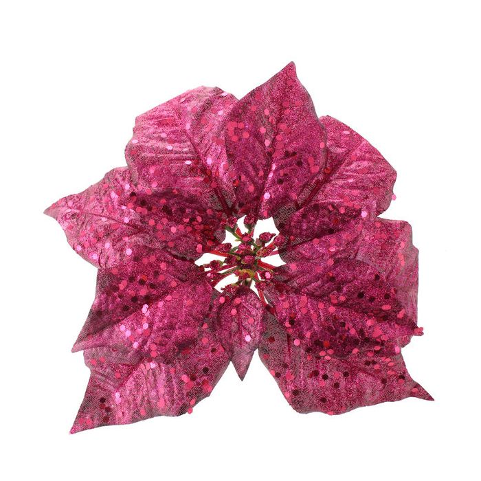 25cm Metallic Poinsettia Head with Clip Purple