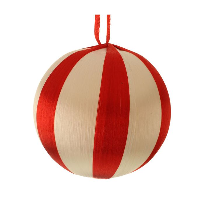 8cm Spun Metallic Bauble Red/White