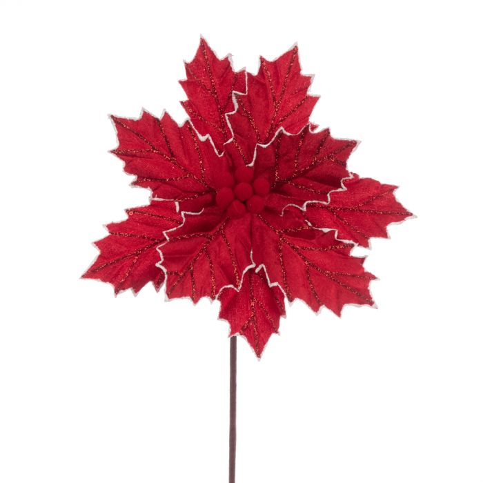 Holly Poinsettia Stem 27cm Red