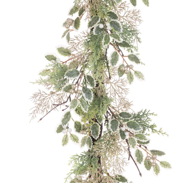 Sparkle Holly Garland 152cm Gold/White