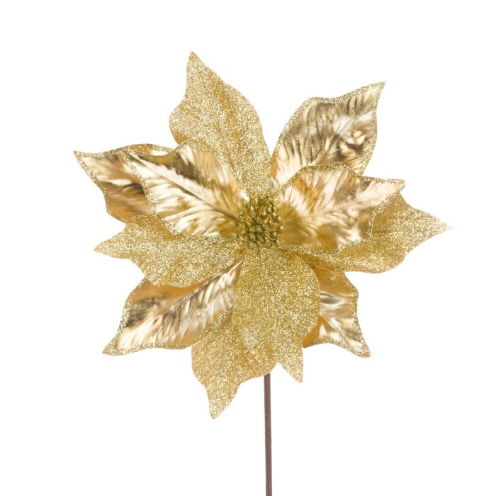 Glitter Poinsettia Spray 60cm Gold