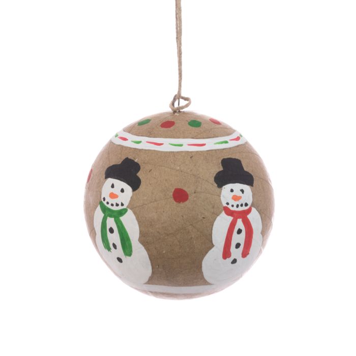Papier Mache Snowman Bauble 8cm