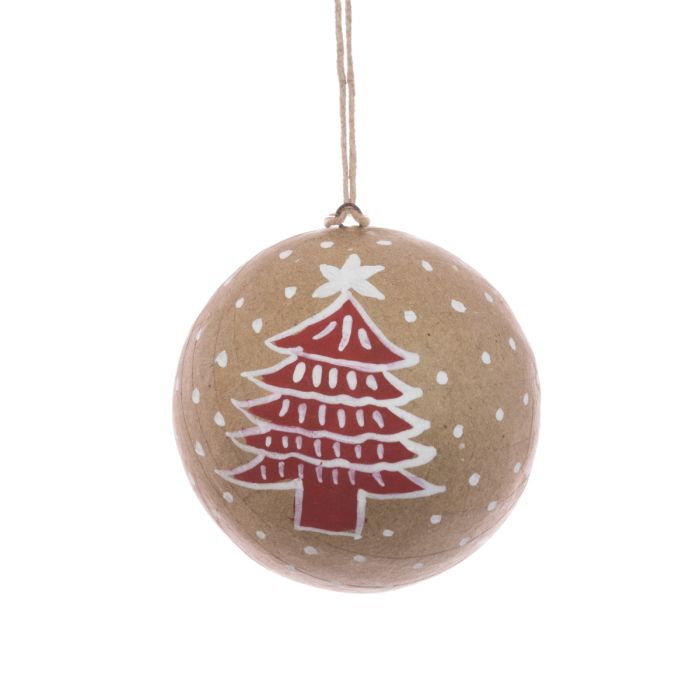 Papier Mache Tree Bauble 8cm