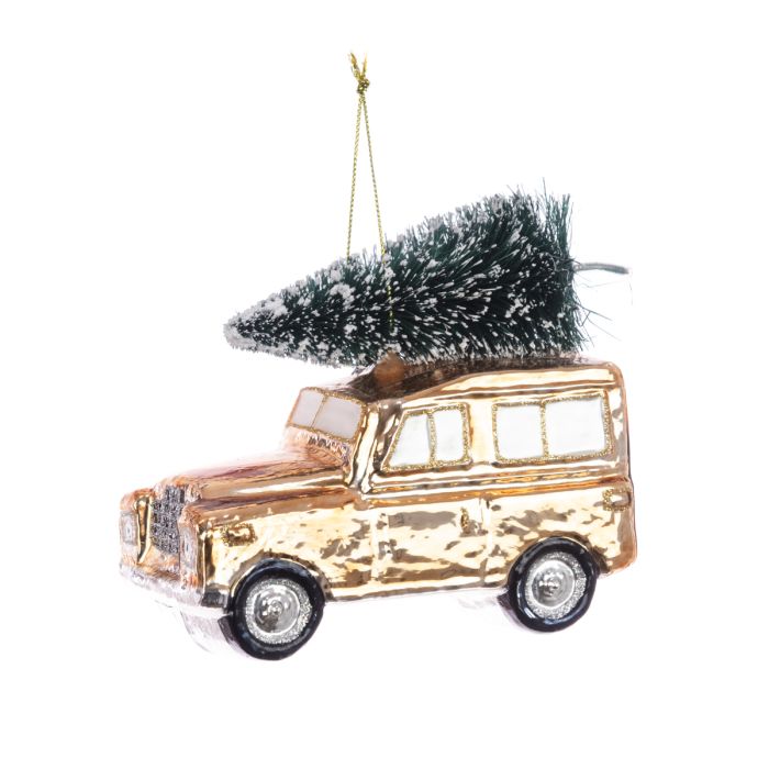 GLASS Land Rover w/Tree 12cm Gold