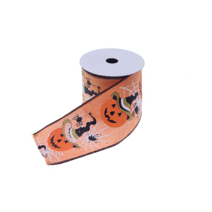 Halloween Pumpkin Ribbon - Orange/Black/White (60mm x 10m)