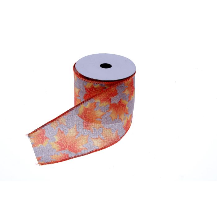 Autumn Leaf Ribbon - Orange/Brown (64mm x 10m)