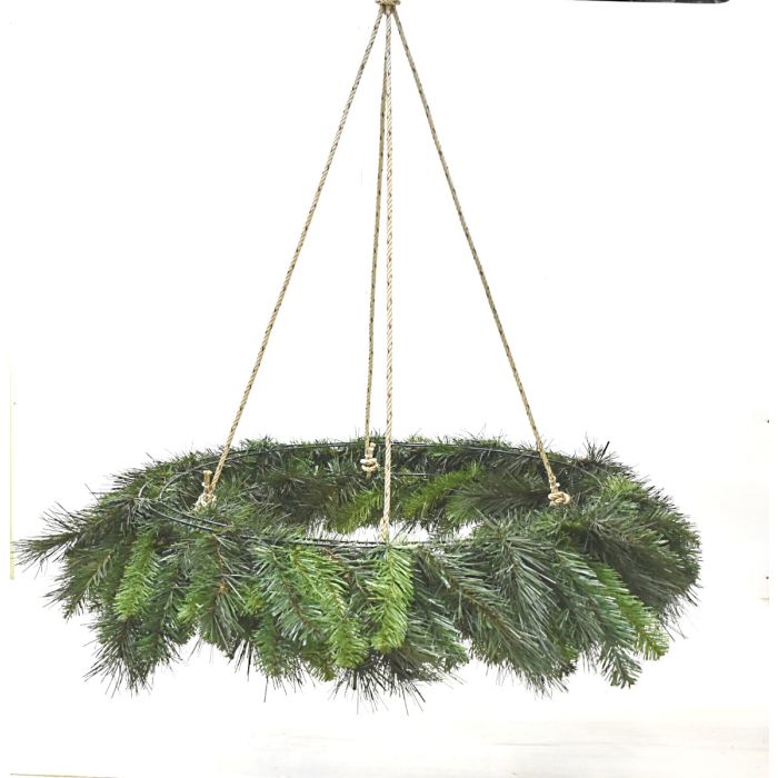 Hanging Evergreen Double Wreath with Rope - 75cm