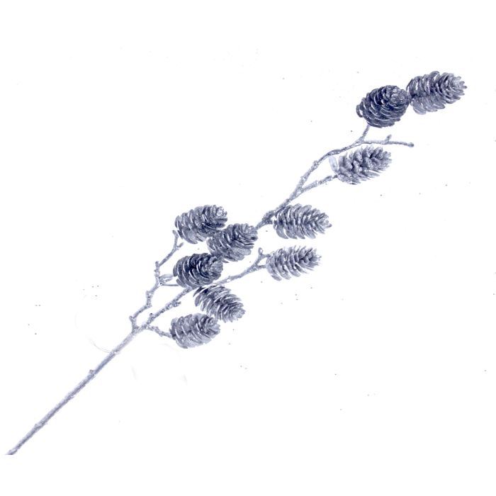 Glittered Pinecone Stem - Silver (65cm long)