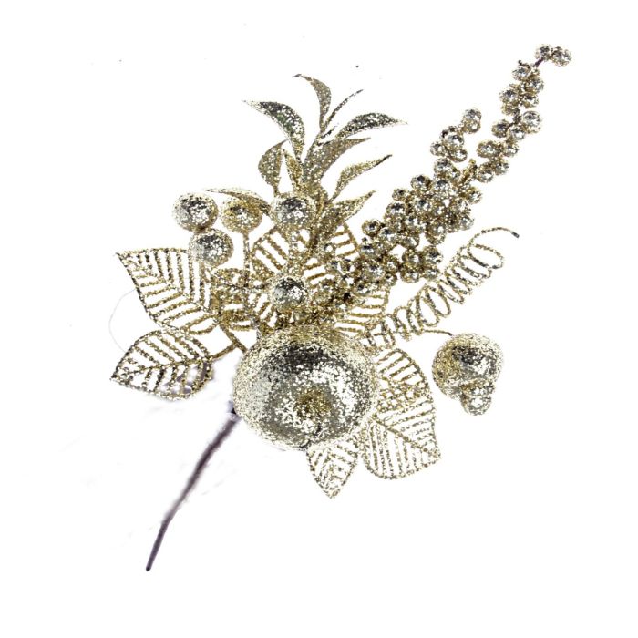 Gold Glittered Apple Pick - Gold (21cm long)