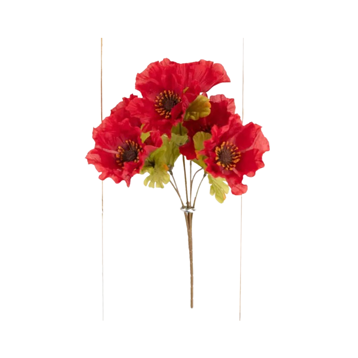Red Poppy Bush x 6 Heads 32cm