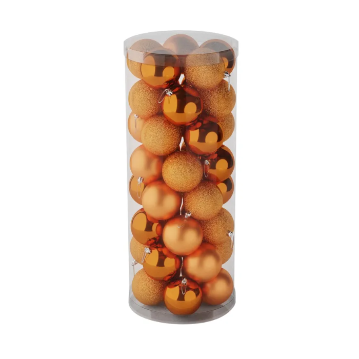 8cm Shatterproof Baubles Orange x 48 (Matt, Shiny, Glitter)