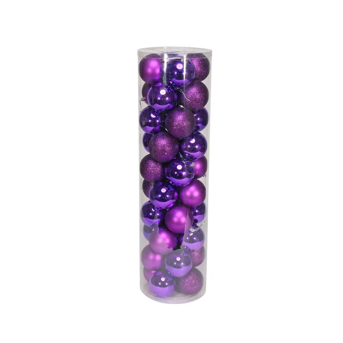 8cm Shatterproof Baubles Purple x 48 (Matt, Shiny, Glitter)