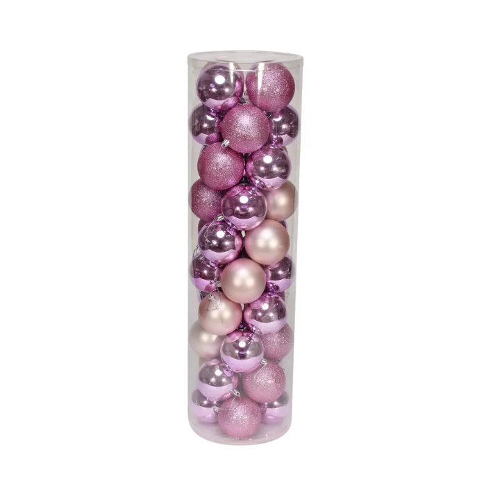 8cm Shatterproof Baubles Pink x 48 (Matt, Shiny, Glitter)