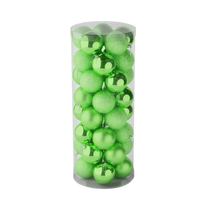 8cm Shatterproof Baubles Light Green x 48 (Matt, Shiny, Glitter)