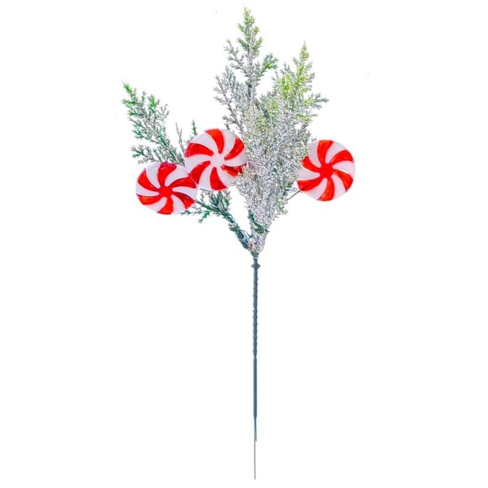 Frosted Pine/Candy Cane Pick 26cm