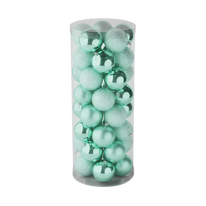 8cm Shatterproof Baubles x 48 Mint Green (Matt, Shiny, Glitter)