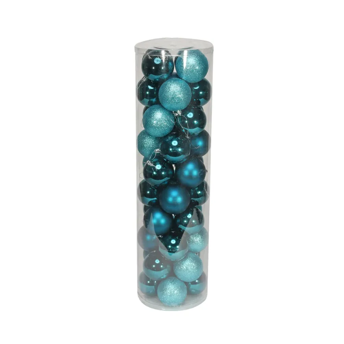 8cm Shatterproof Baubles x 48 Turquoise (Matt, Shiny, Glitter)