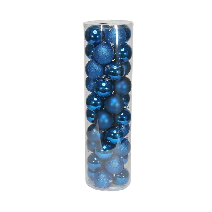 8cm Shatterproof Baubles x 48 Blue (Matt, Shiny, Glitter)