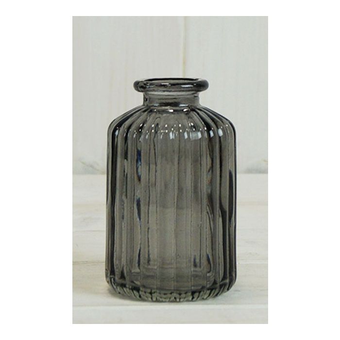 Smoky Grey Ribbed Glass Bottle (10cm)