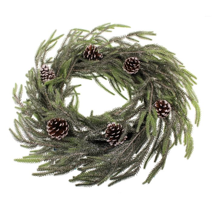 60cm Snowy Norfolk Pine Wreath with Pinecones