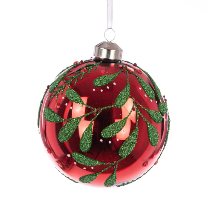 GLASS Rosemary Bauble 10cm Red/Green