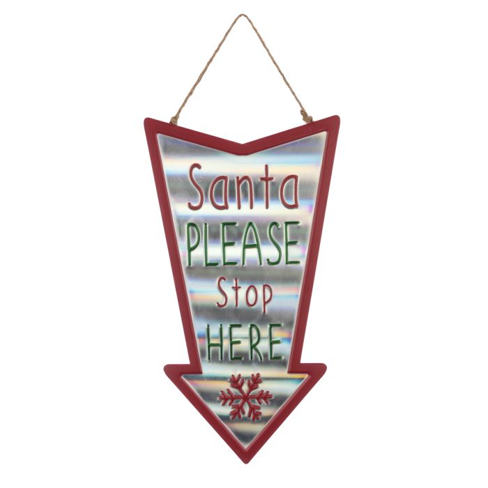 METAL Santa Stop Here Sign 40cm