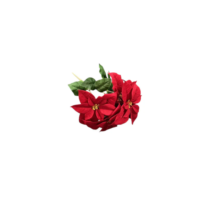 5 Headed Velvet Poinsettia Bush - Red 25cm Heads