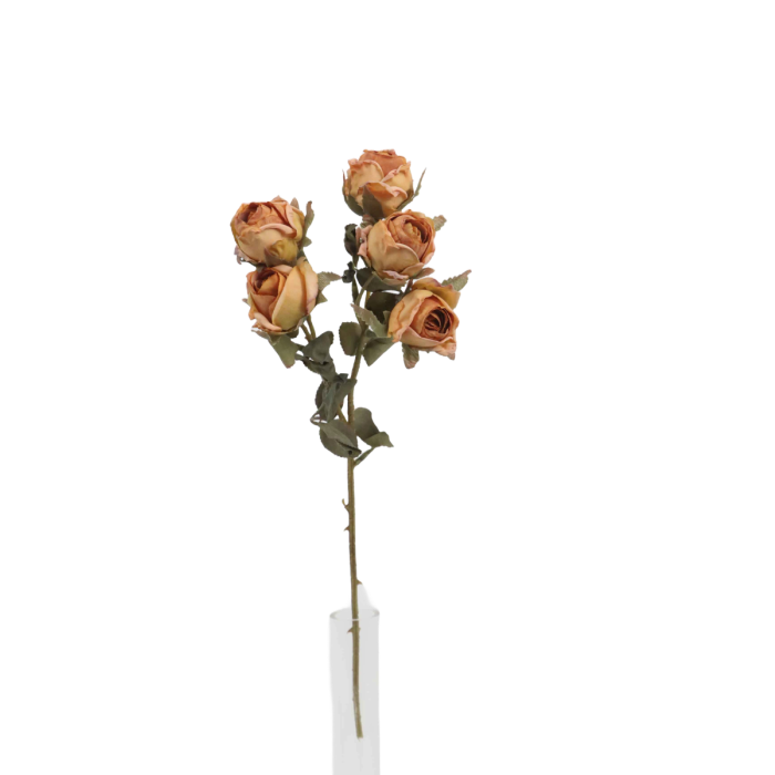Artificial Dry Rose Bush - Orange (43cm long with 5 heads)