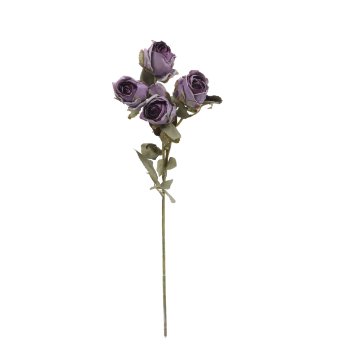 Artificial Dry Rose Bush - Purple (43cm long with 5 heads)