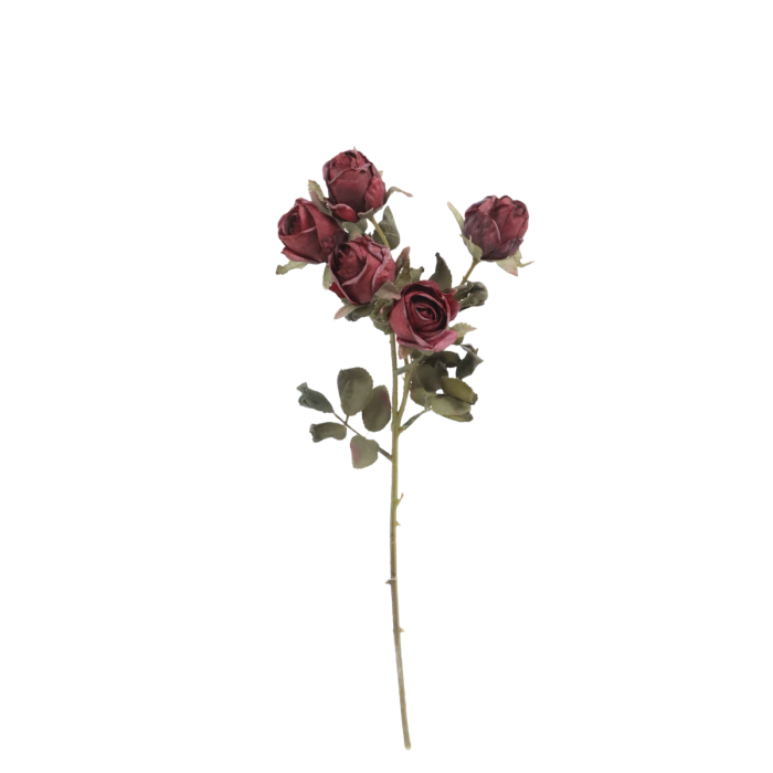 Artificial Dry Rose Bush - Red (43cm long with 5 heads)