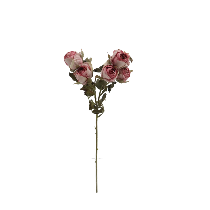 Artificial Dry Rose Bush - Pink (43cm long with 5 heads)