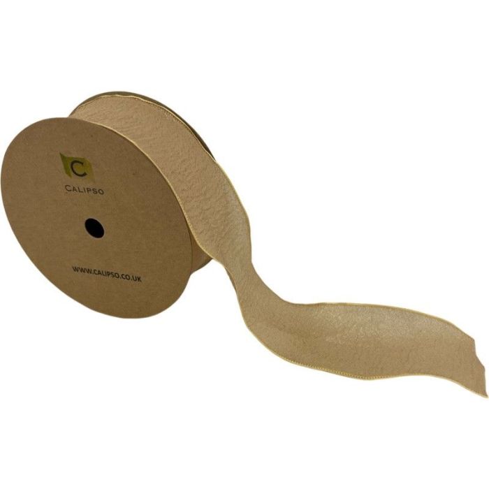 Crushed Silk Ribbon 40mm x 10yds Coffee