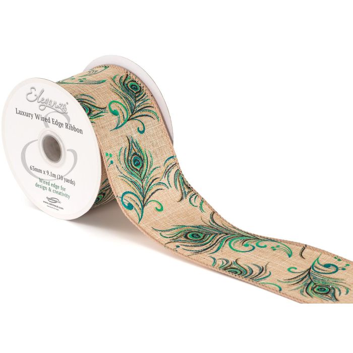 Wired Burlap Iridescent Peacock 63mm x 9.1m